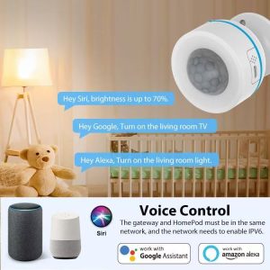 Matter PIR motion sensor side view with size dimensions showing compact 72mm design for discreet wall or ceiling mounting in smart homes