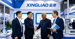 Xingliao Smart Home team at international trade show with business partners
