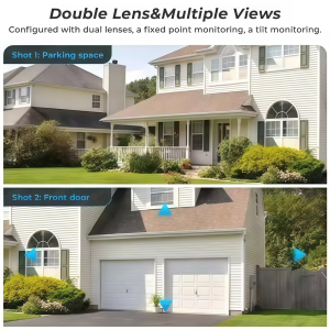 Double lens multiple views security camera, dual-screen monitoring residential house garage driveway