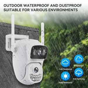 Outdoor waterproof dustproof security camera IP66 rated, gun-ball dual lens design, wall mounted