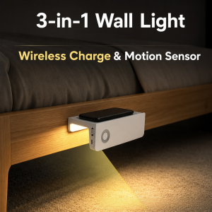 Smart PIR Motion Sensor Wall Light with Night Light – Rechargeable LED Bedside Lamp, Built-in Battery, ABS Cover, 0.7W, Warm Light for Bedroom, Hallway, Kitchen & More