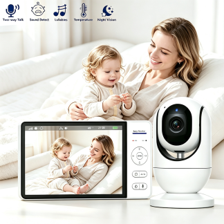5-Inch HD Baby Monitor with 1280x720 Camera and Two-Way Audio - Mother and Baby on Couch
